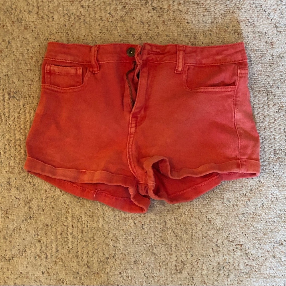 Coral Denim Shorts